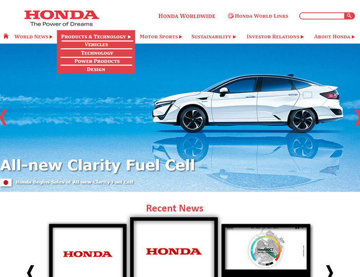 Honda World Website Redesign Pages.